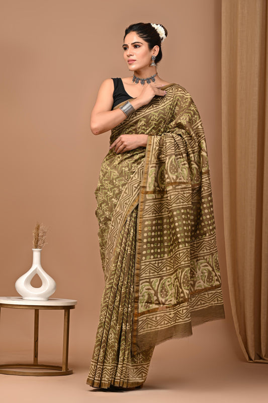 Premium Hand Block Printed Chanderi Silk Saree 52