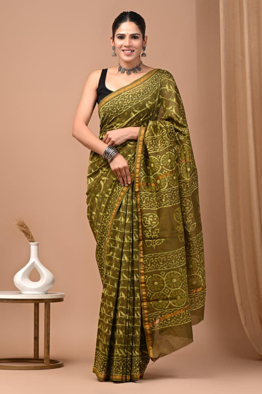 Premium Hand Block Printed Chanderi Silk Saree 53