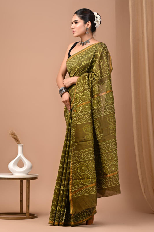 Premium Hand Block Printed Chanderi Silk Saree  55