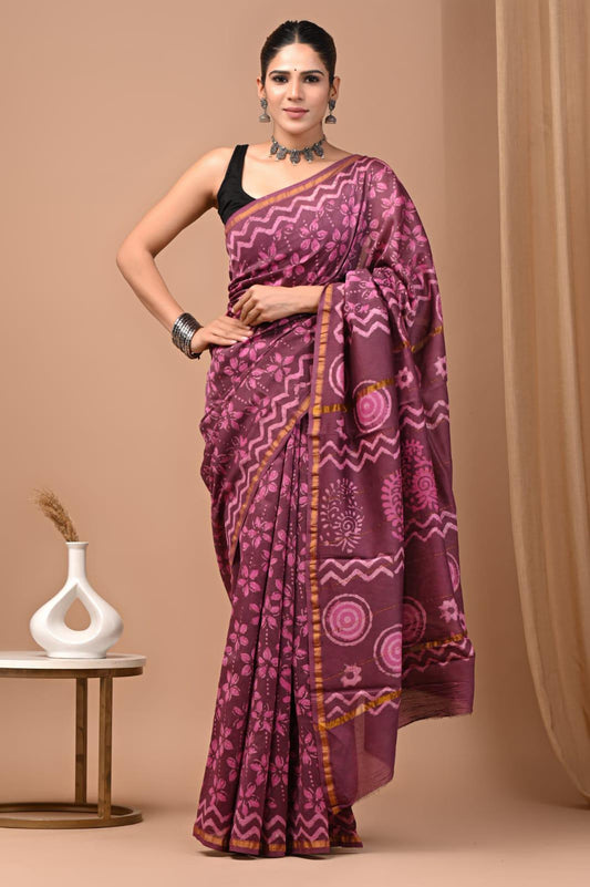 Premium Hand Block Printed Chanderi Silk Saree 56