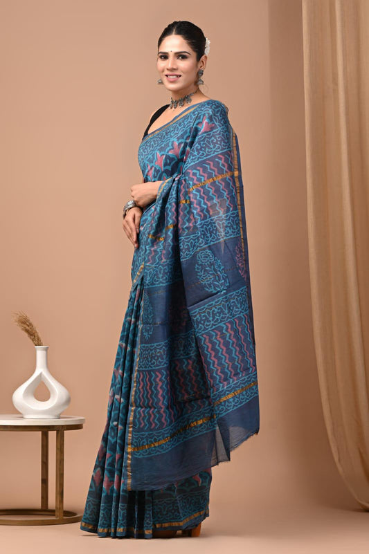 Premium Hand Block Printed Chanderi Silk Saree 57