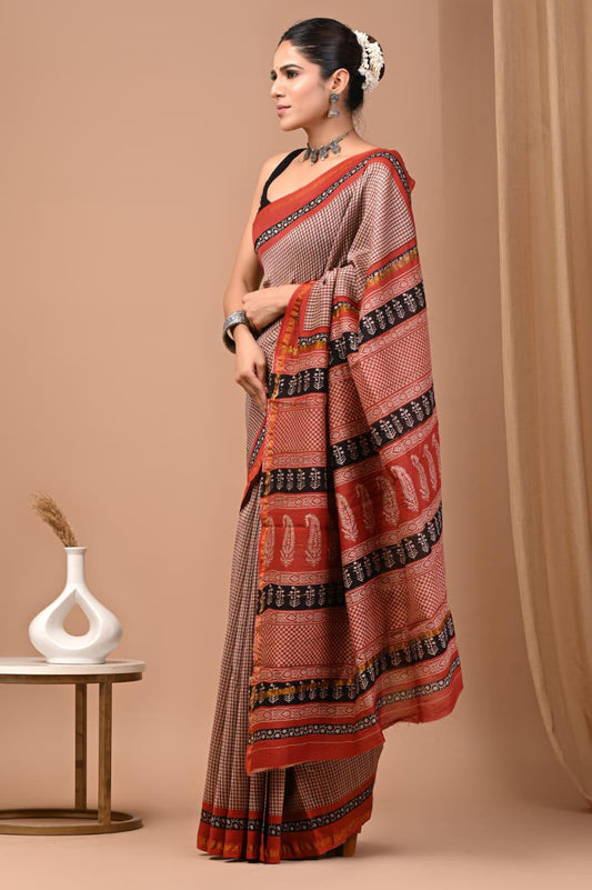 Premium Hand Block Printed Chanderi Silk Saree 59