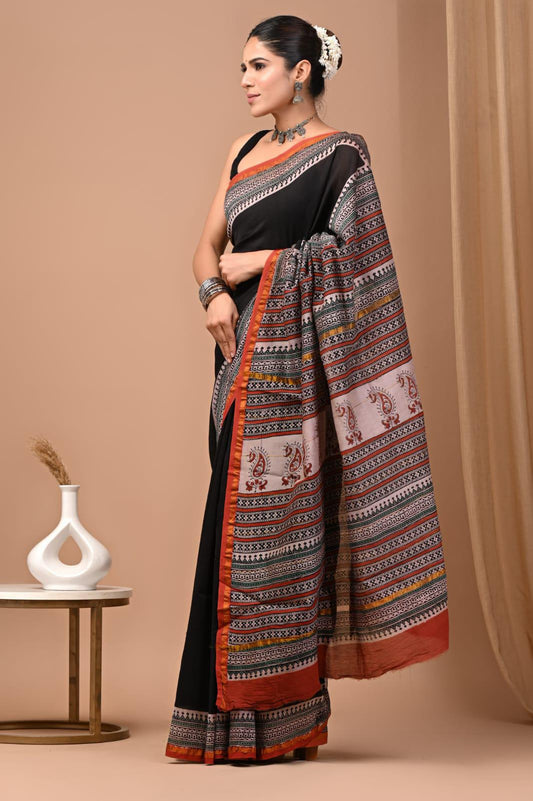 Premium Hand Block Printed Chanderi Silk Saree 62