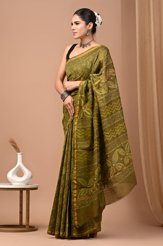 Premium Hand Block Printed Chanderi Silk Saree 63