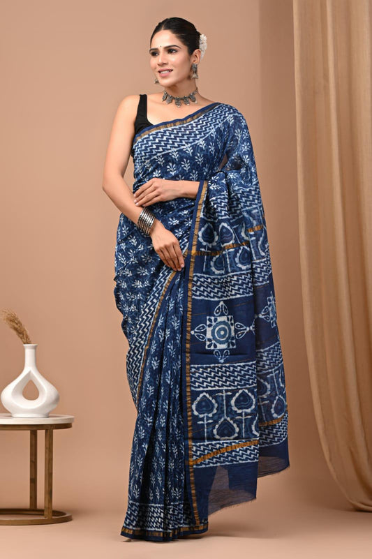 Premium Hand Block Printed Chanderi Silk Saree 64