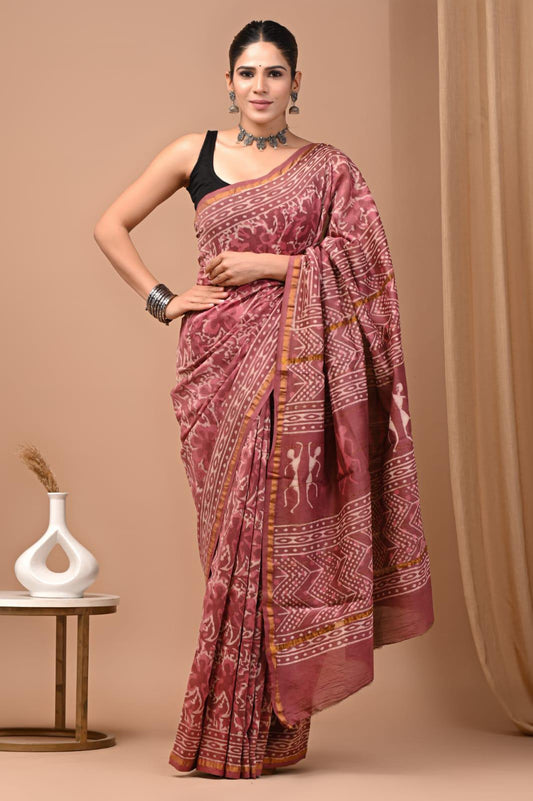 Premium Hand Block Printed Chanderi Silk Saree 65