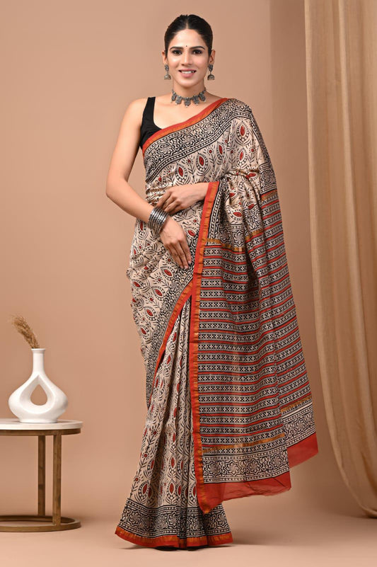 Premium Hand Block Printed Chanderi Silk Saree 67