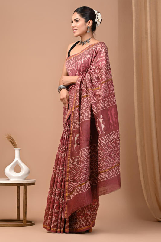 Premium Hand Block Printed Chanderi Silk Saree 68