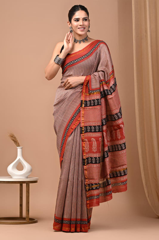 Premium Hand Block Printed Chanderi Silk Saree 70