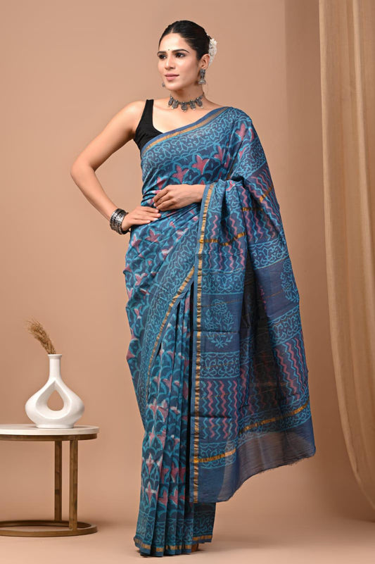 Premium Hand Block Printed Chanderi Silk Saree 72