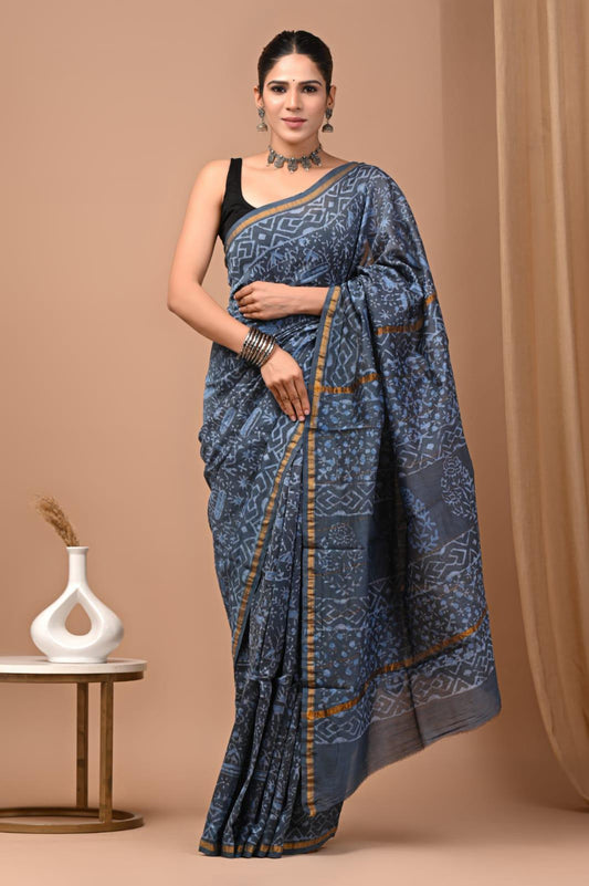 Premium Hand Block Printed Chanderi Silk Saree 75