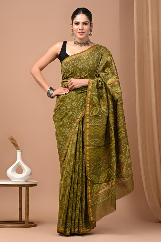 Premium Hand Block Printed Chanderi Silk Saree 77