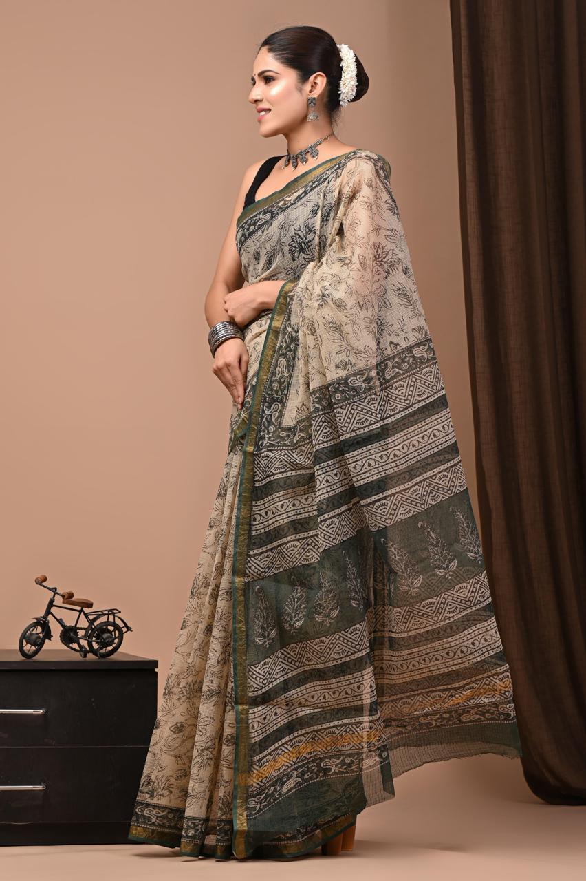 Exclusive hand Block Printed Kota Doria Saree (SWSRKO53