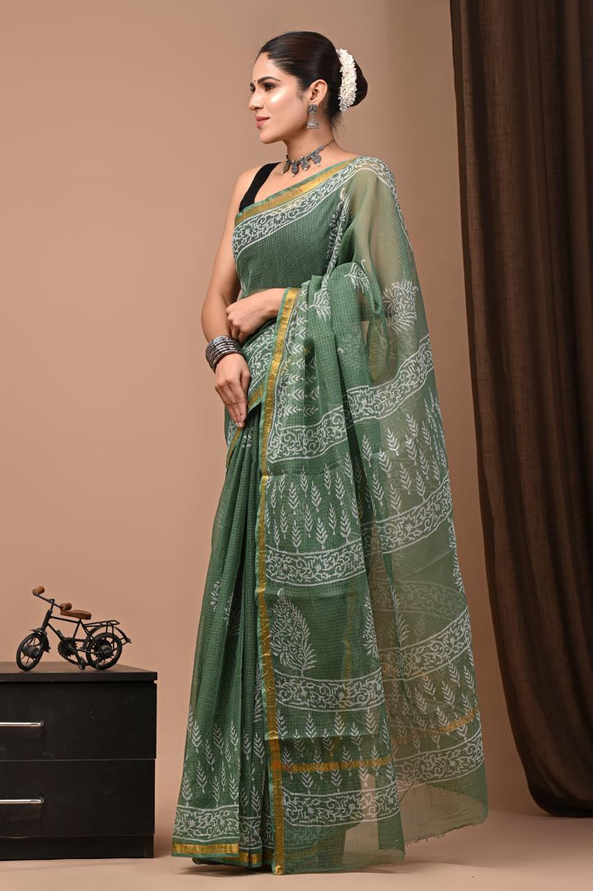 Exclusive hand Block Printed Kota Doria Saree (SWSRKO47)