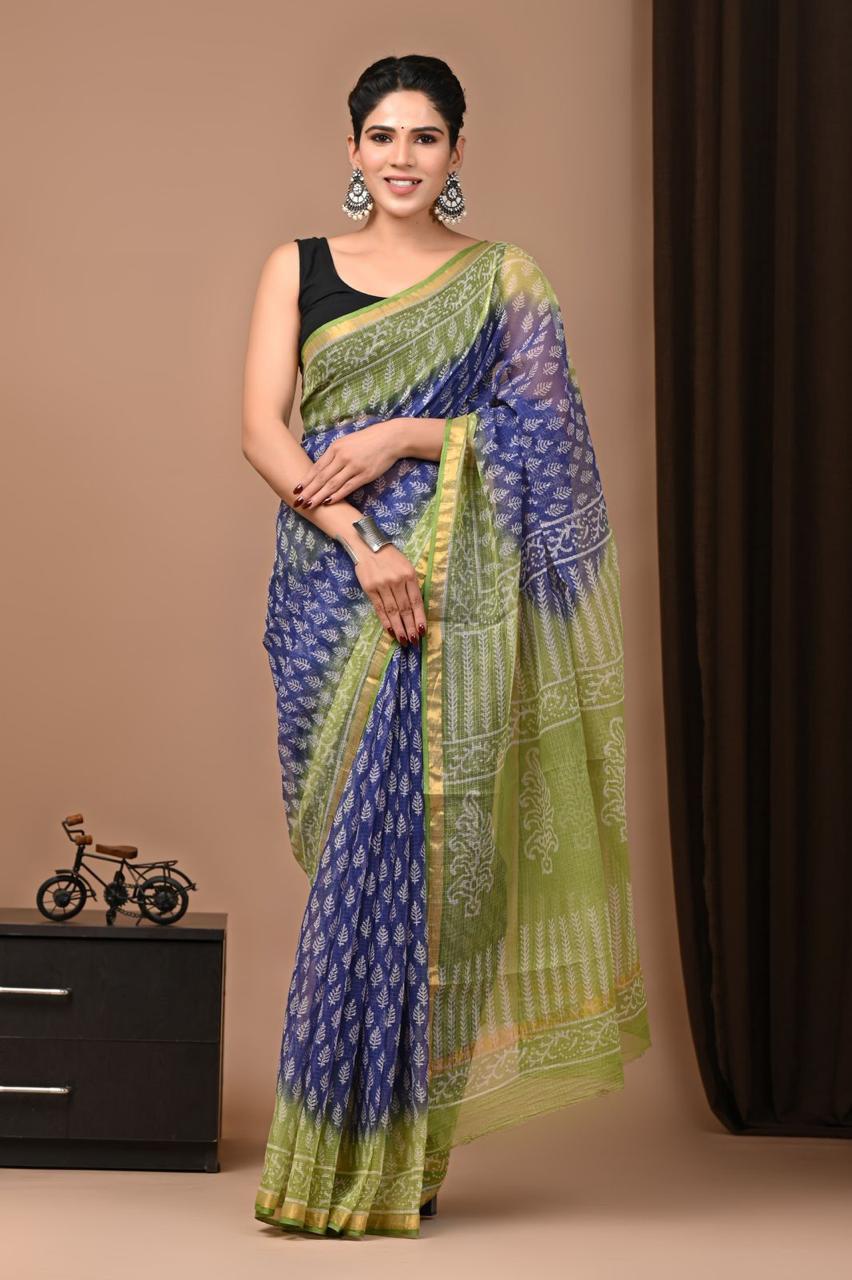 Exclusive hand Block Printed Kota Doria Saree (SWSRKO44)