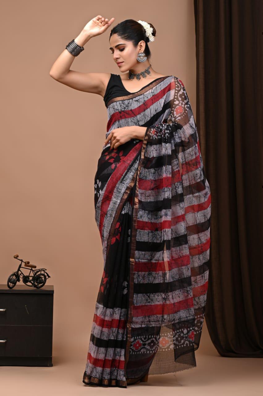 Exclusive hand Block Printed Kota Doria Saree (SWSRKO37)