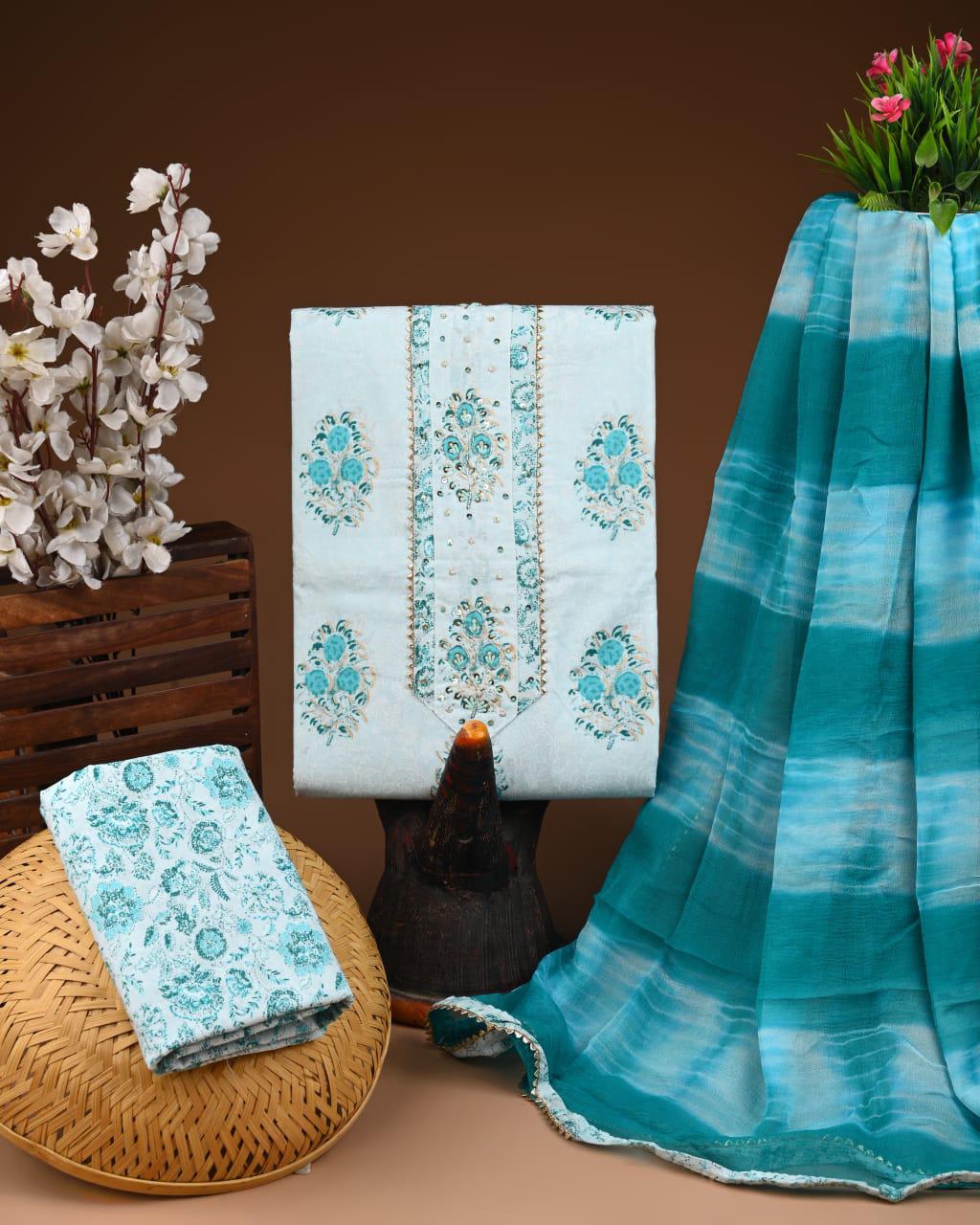 Designer zari gotapatti work Cotton Suit with chiffon dupatta(WAGP56)