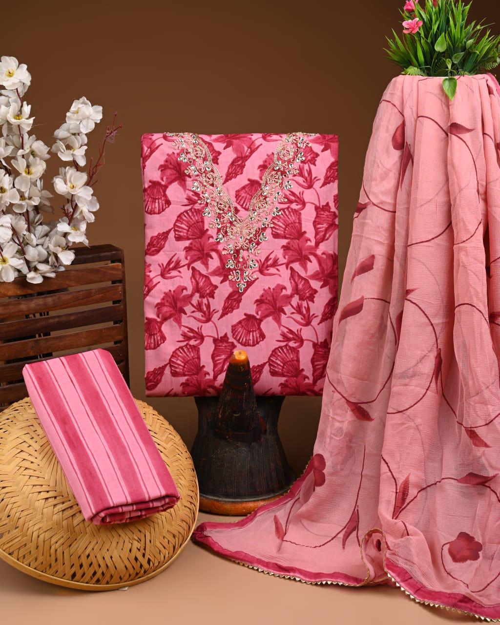 Designer zari gotapatti work Cotton Suit with chiffon dupatta(WAGP54)