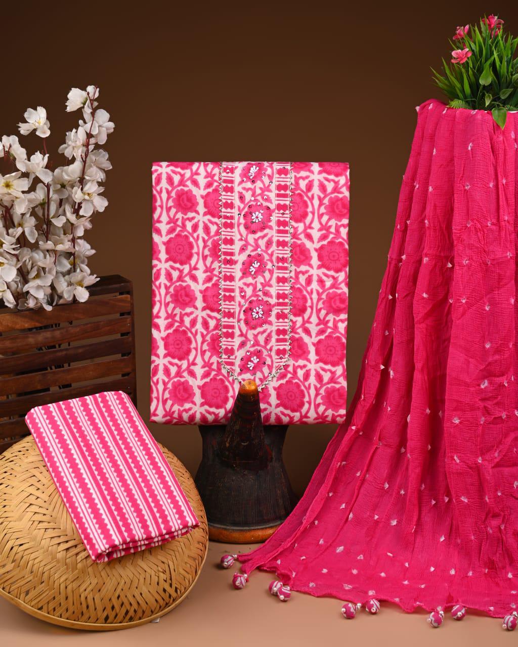 Designer zari gotapatti work Cotton Suit with chiffon dupatta(WAGP52)