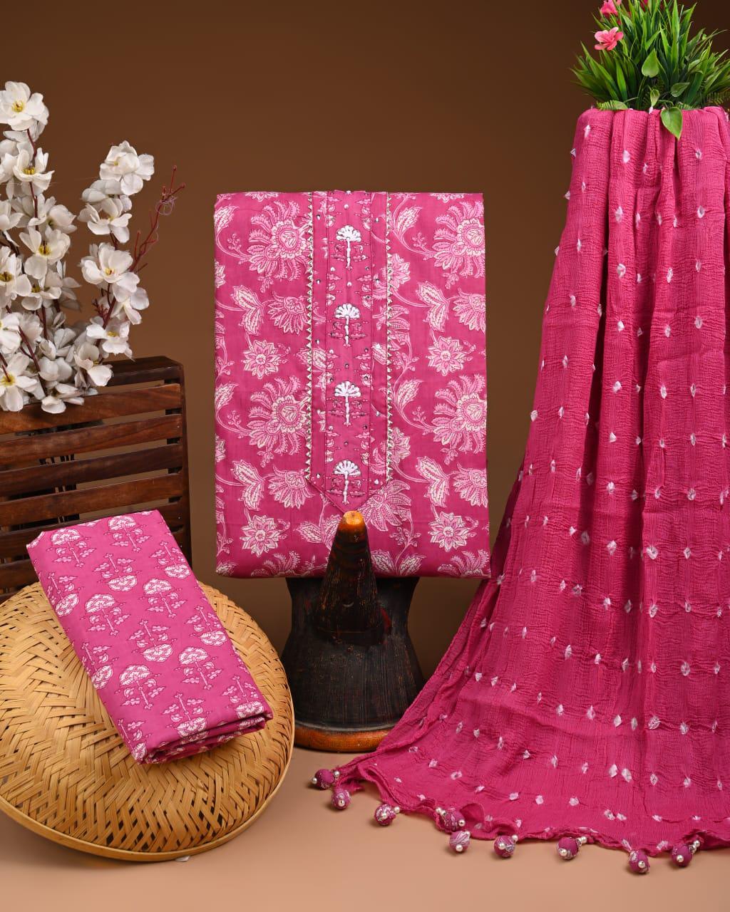 Designer zari gotapatti work Cotton Suit with chiffon dupatta(WAGP51)