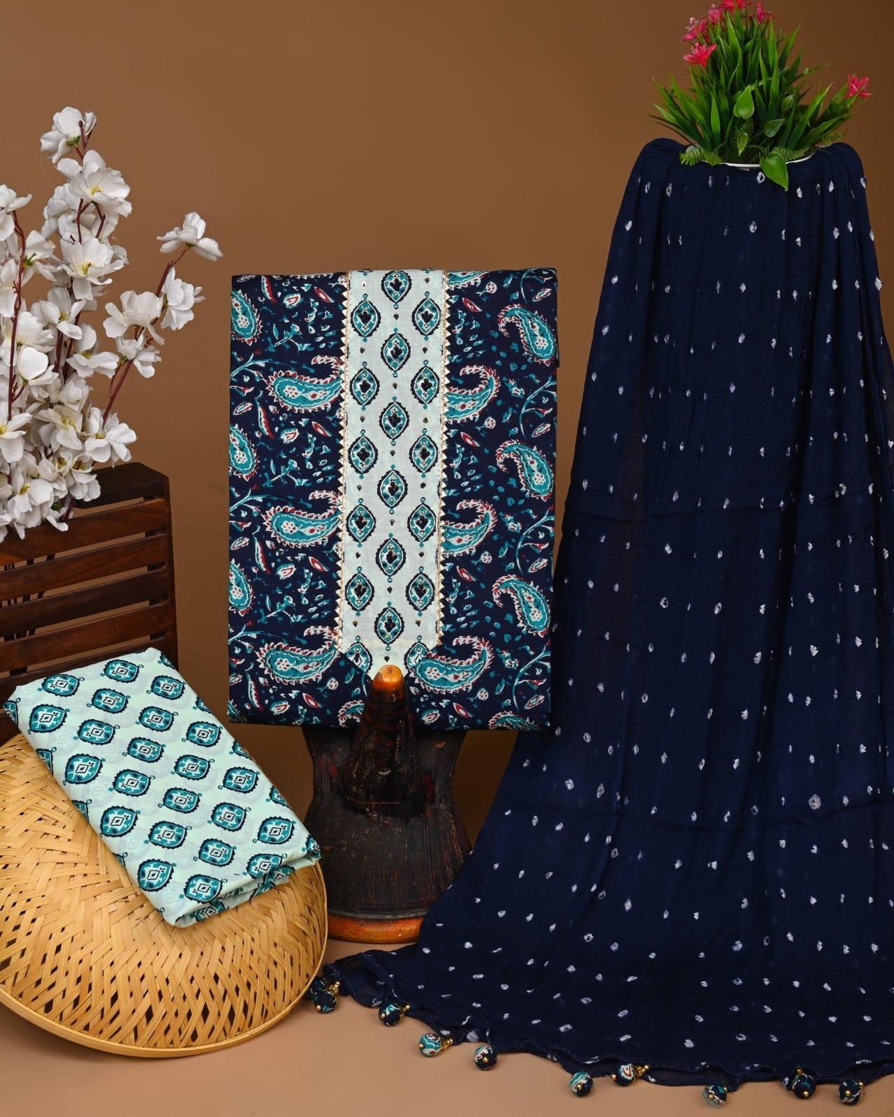 Designer zari gotapatti work Cotton Suit with chiffon dupatta(WAGP50)