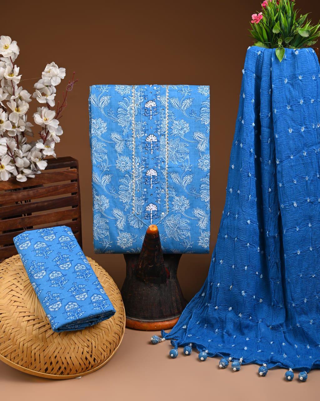 Designer zari gotapatti work Cotton Suit with chiffon dupatta(WAGP49)