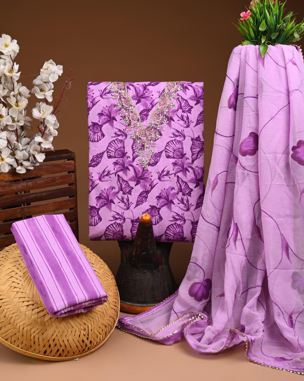 Designer zari gotapatti work Cotton Suit with chiffon dupatta(WAGP47)