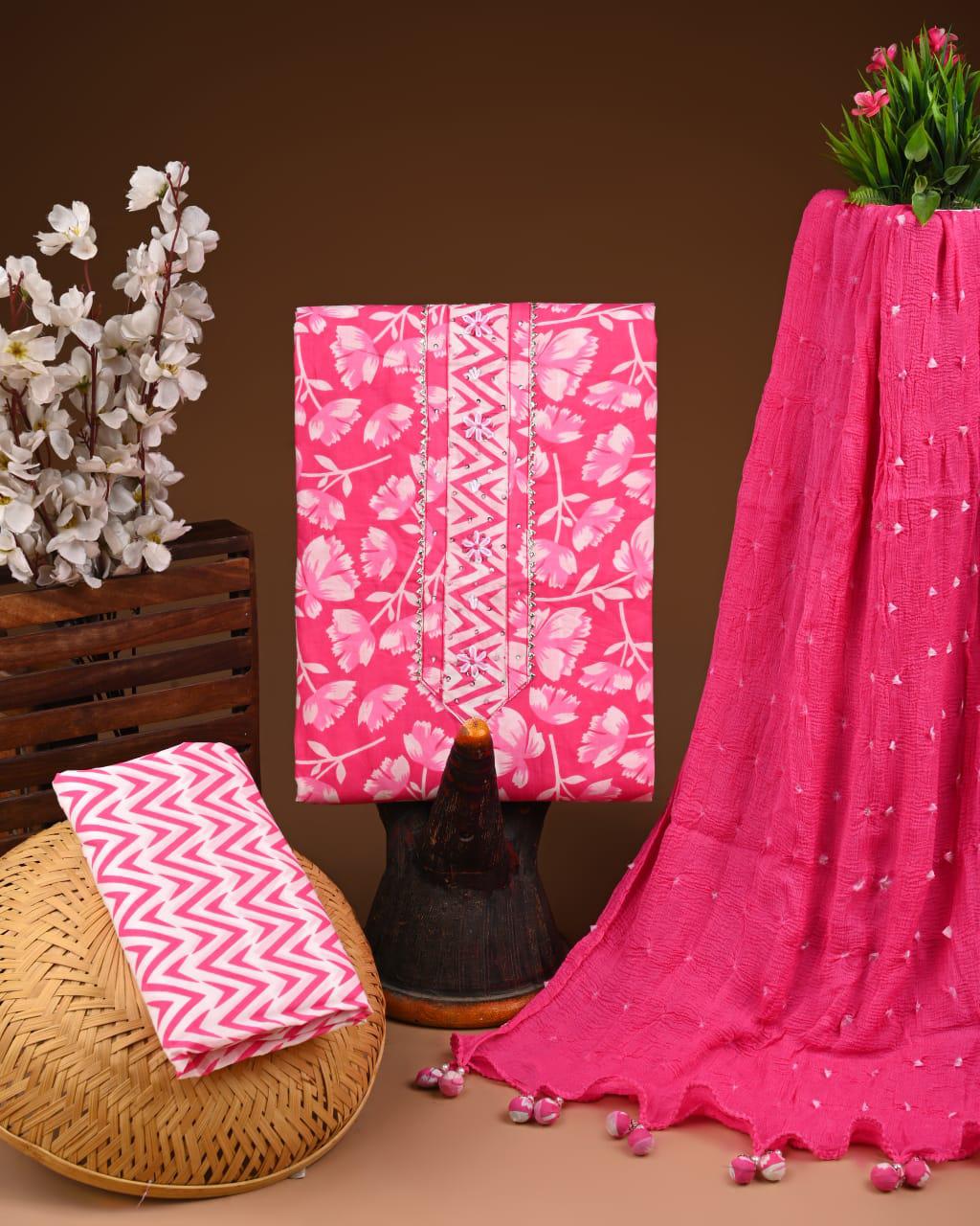 Designer zari gotapatti work Cotton Suit with chiffon dupatta(WAGP46)