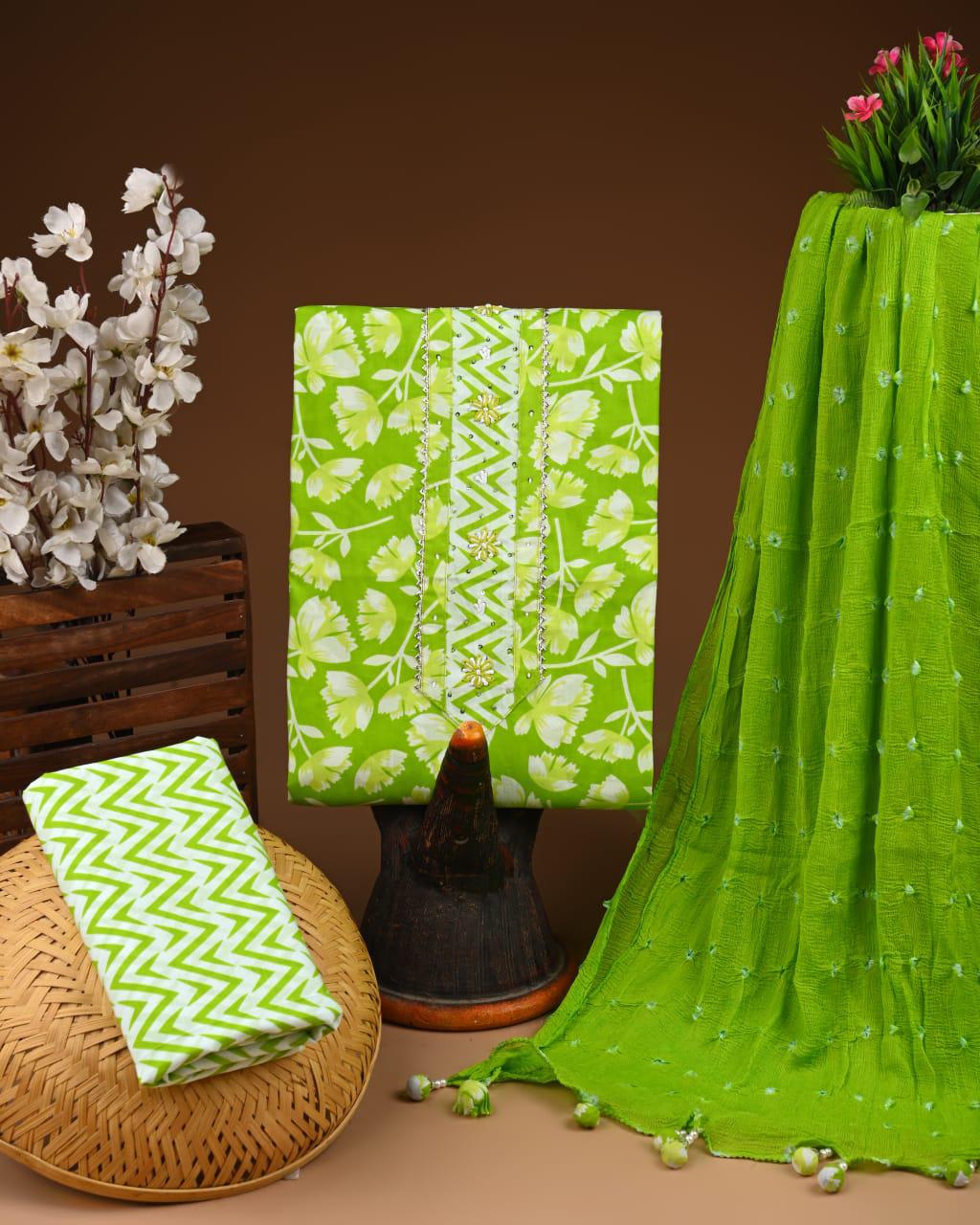 Designer zari gotapatti work Cotton Suit with chiffon dupatta(WAGP44)