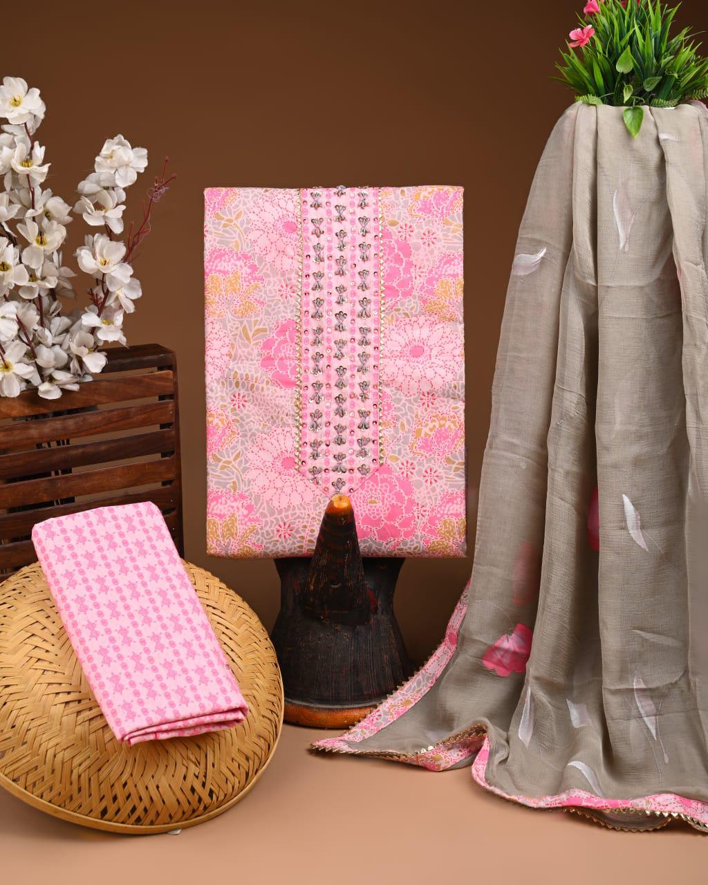 Designer zari gotapatti work Cotton Suit with chiffon dupatta(WAGP43)