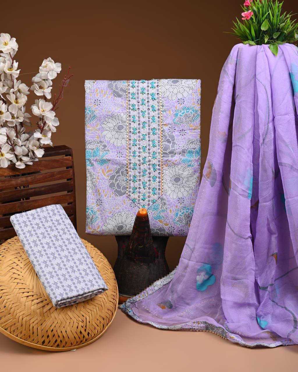 Designer zari gotapatti work Cotton Suit with chiffon dupatta(WAGP42)