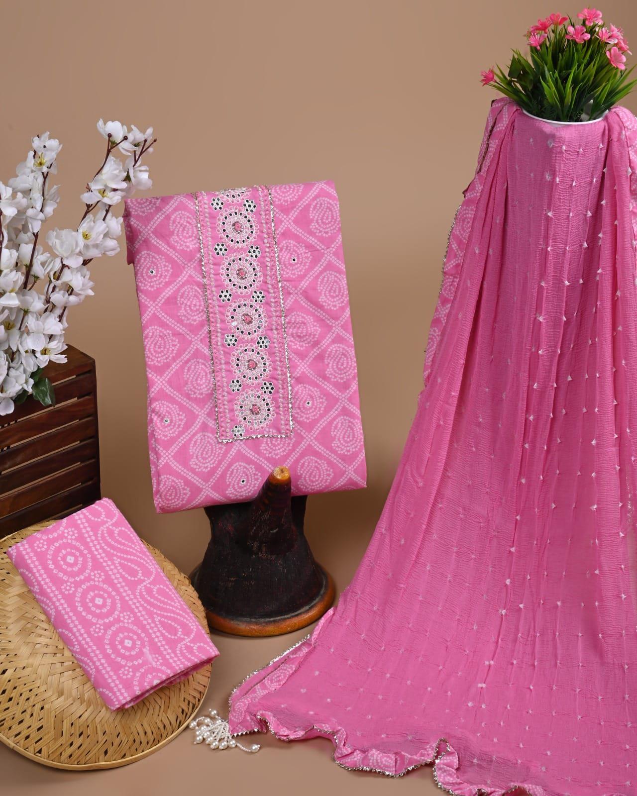 Designer zari gotapatti work Cotton Suit with chiffon dupatta(WAGP40)