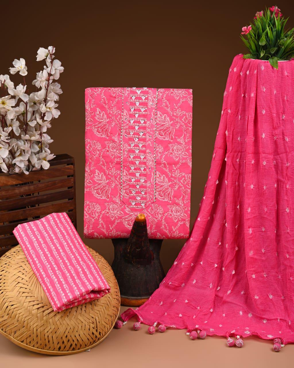 Designer zari gotapatti work Cotton Suit with chiffon dupatta(WAGP38)