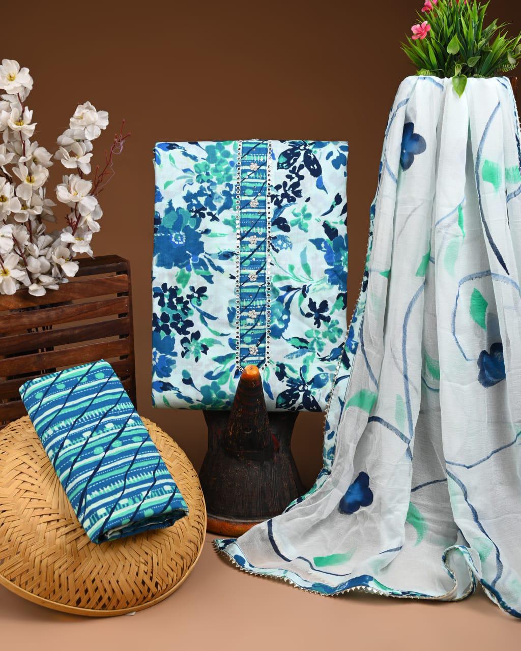 Designer zari gotapatti work Cotton Suit with chiffon dupatta(WAGP37)