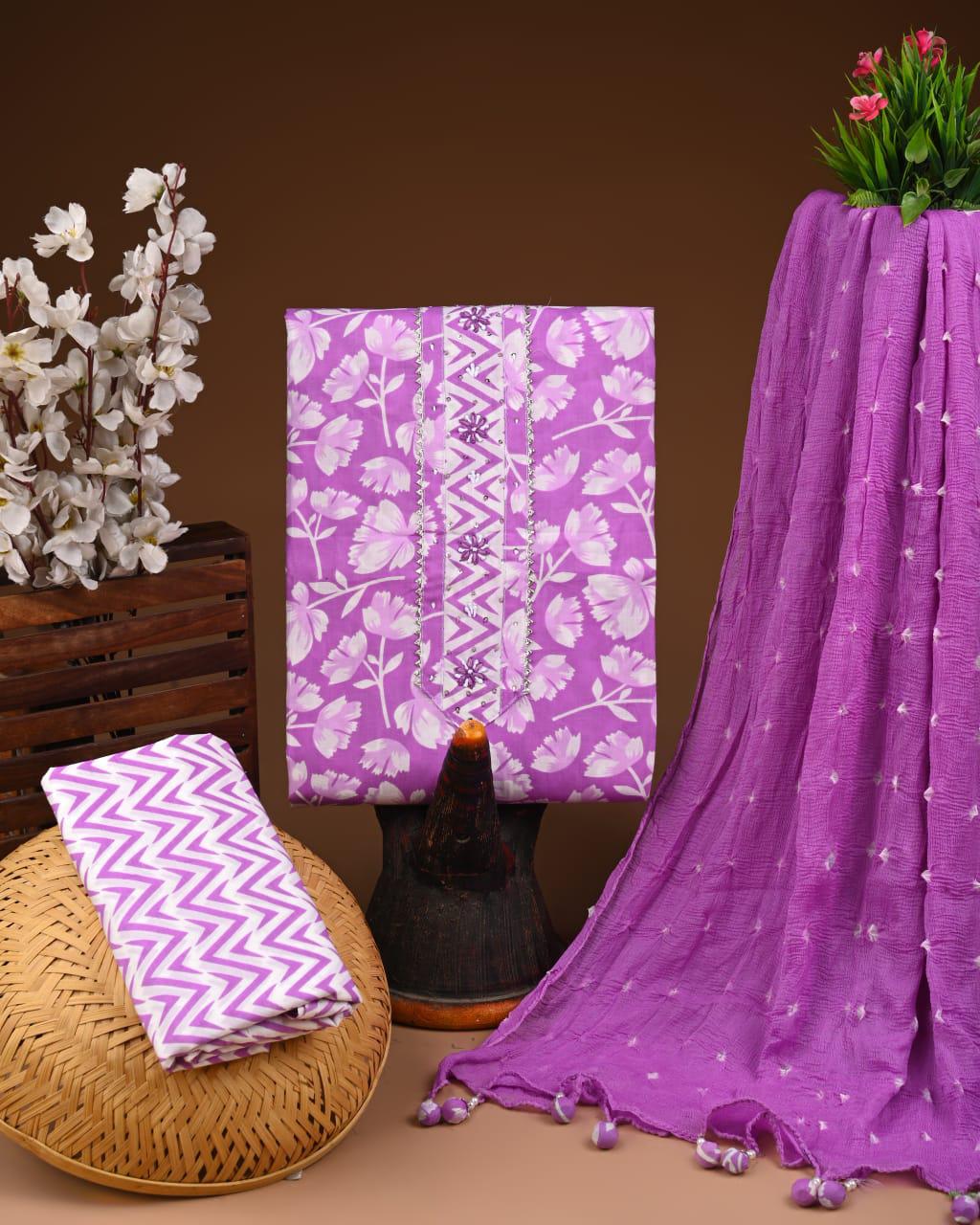 Designer zari gotapatti work Cotton Suit with chiffon dupatta(WAGP36)