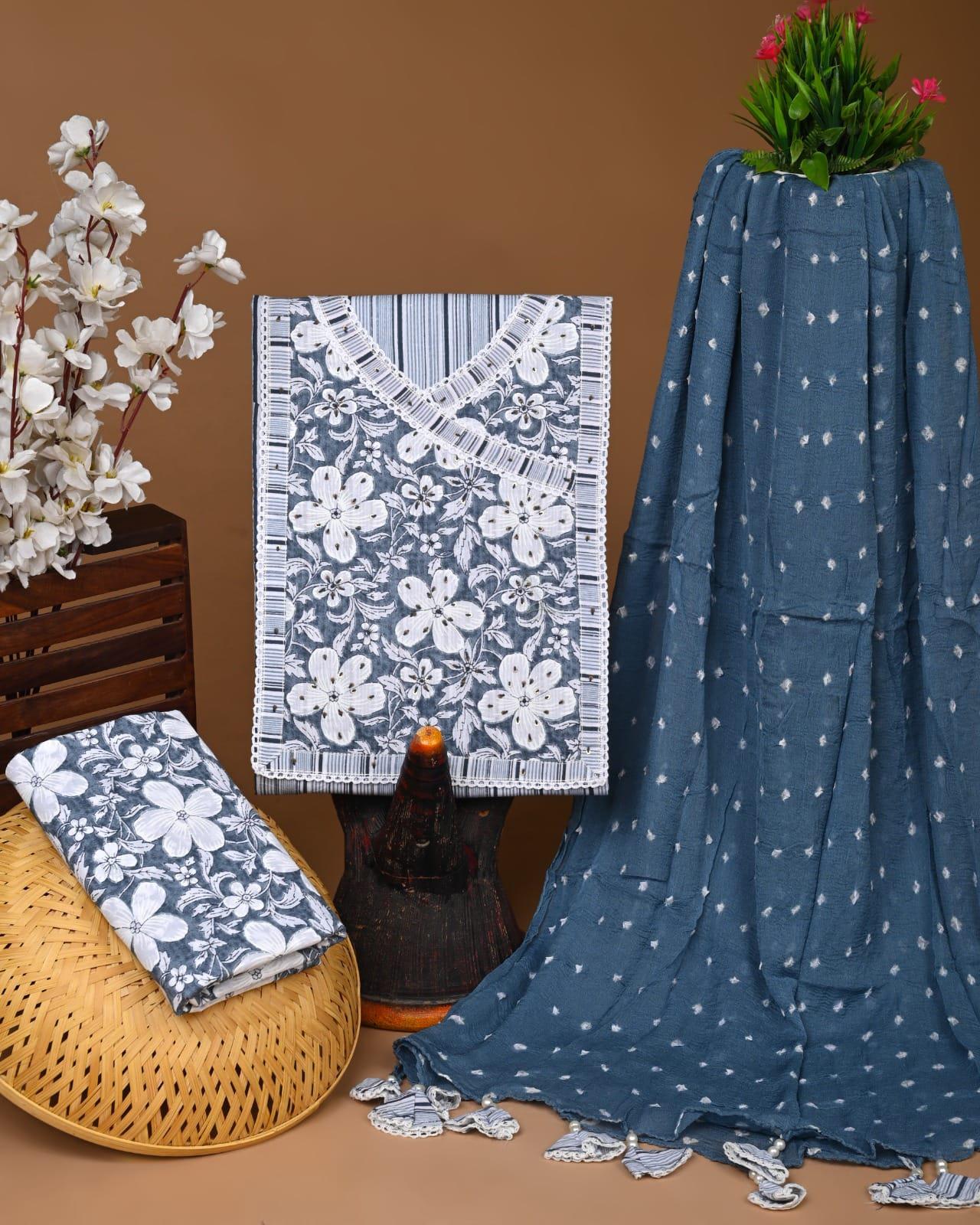 Designer zari gotapatti work Cotton Suit with chiffon dupatta(WAGP35)