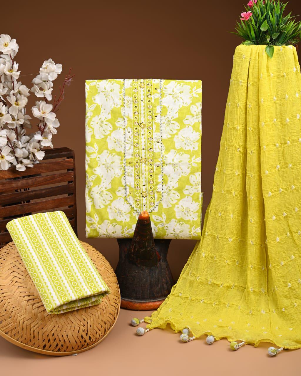 Designer zari gotapatti work Cotton Suit with chiffon dupatta(WAGP34)