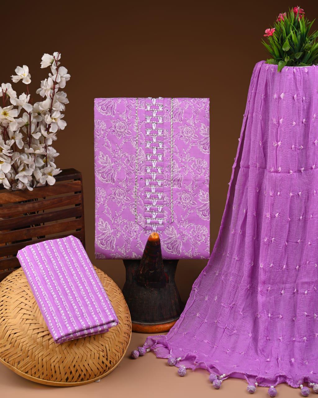 Designer zari gotapatti work Cotton Suit with chiffon dupatta(WAGP33)