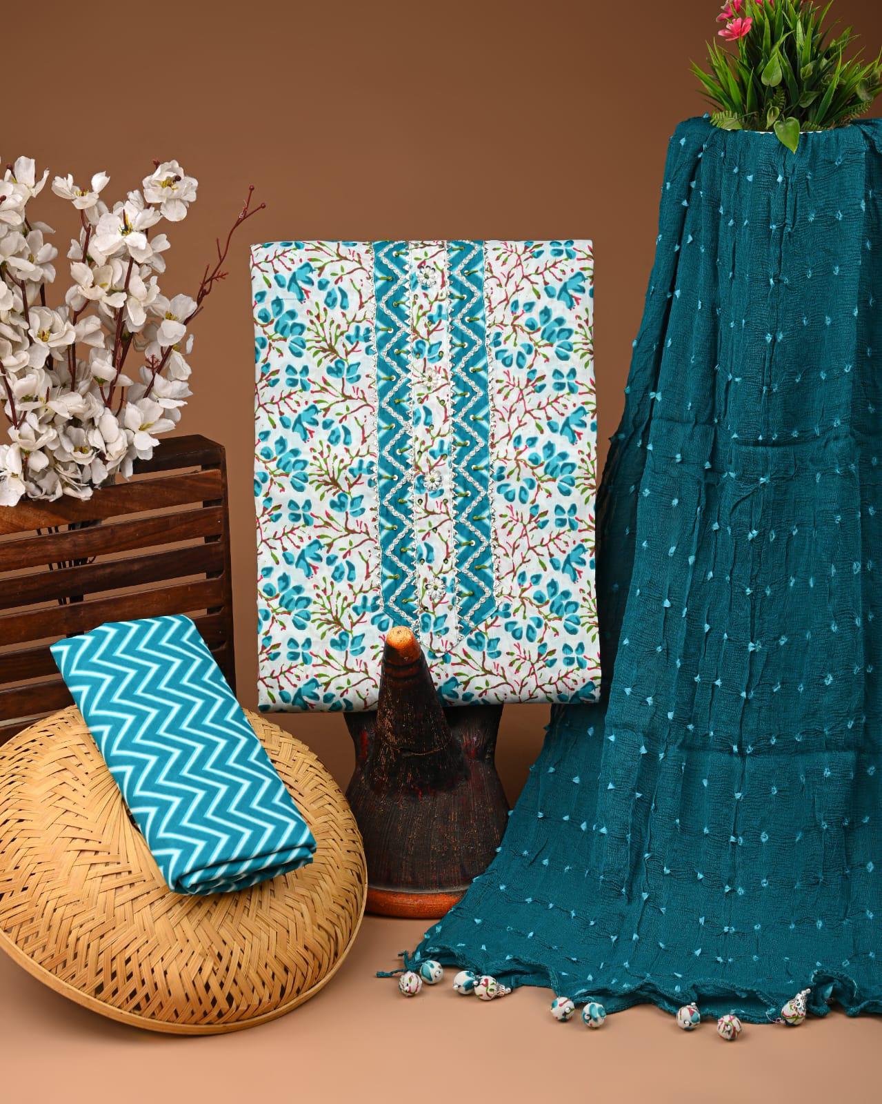 Designer zari gotapatti work Cotton Suit with chiffon dupatta(WAGP28)