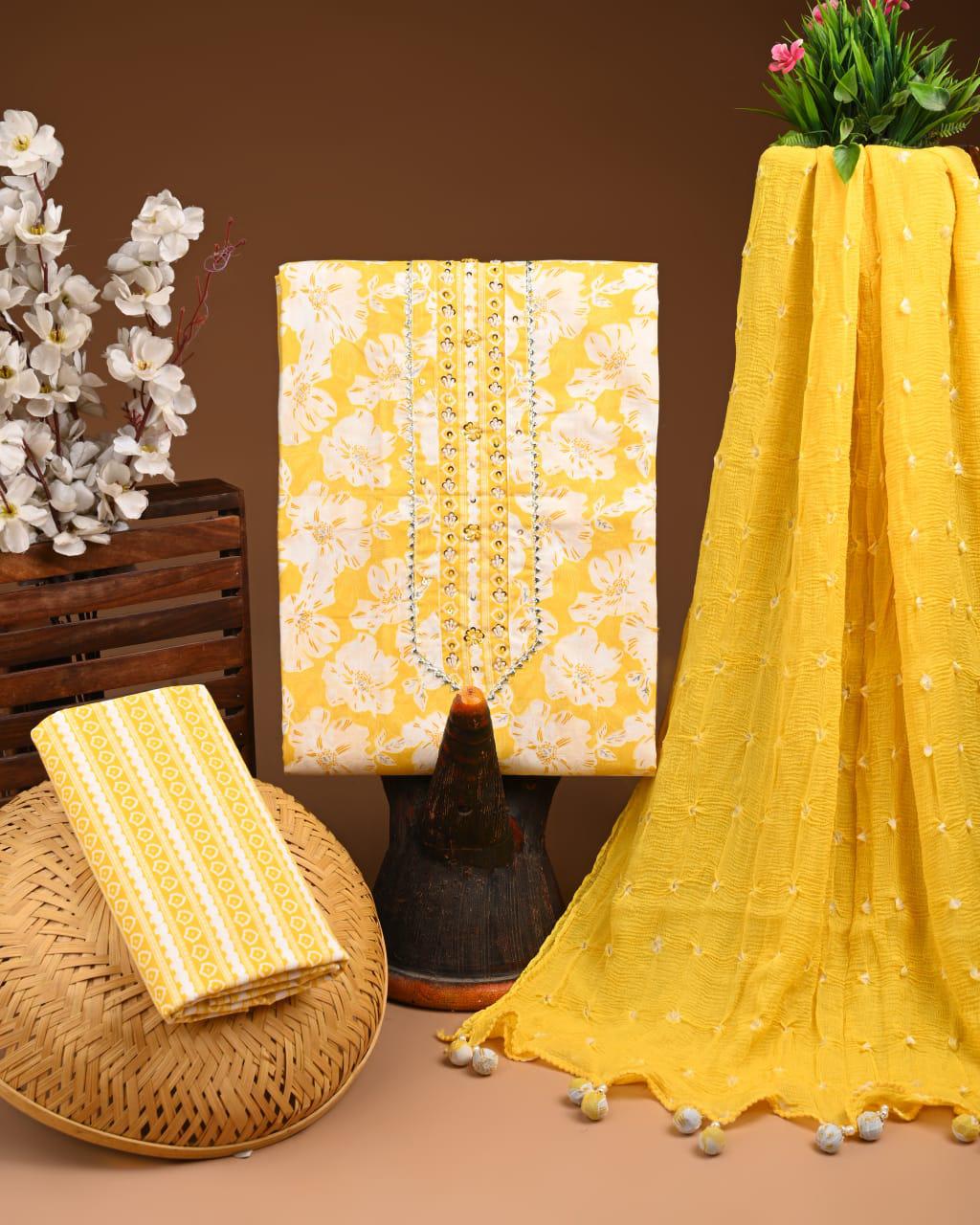 Designer zari gotapatti work Cotton Suit with chiffon dupatta(WAGP27)