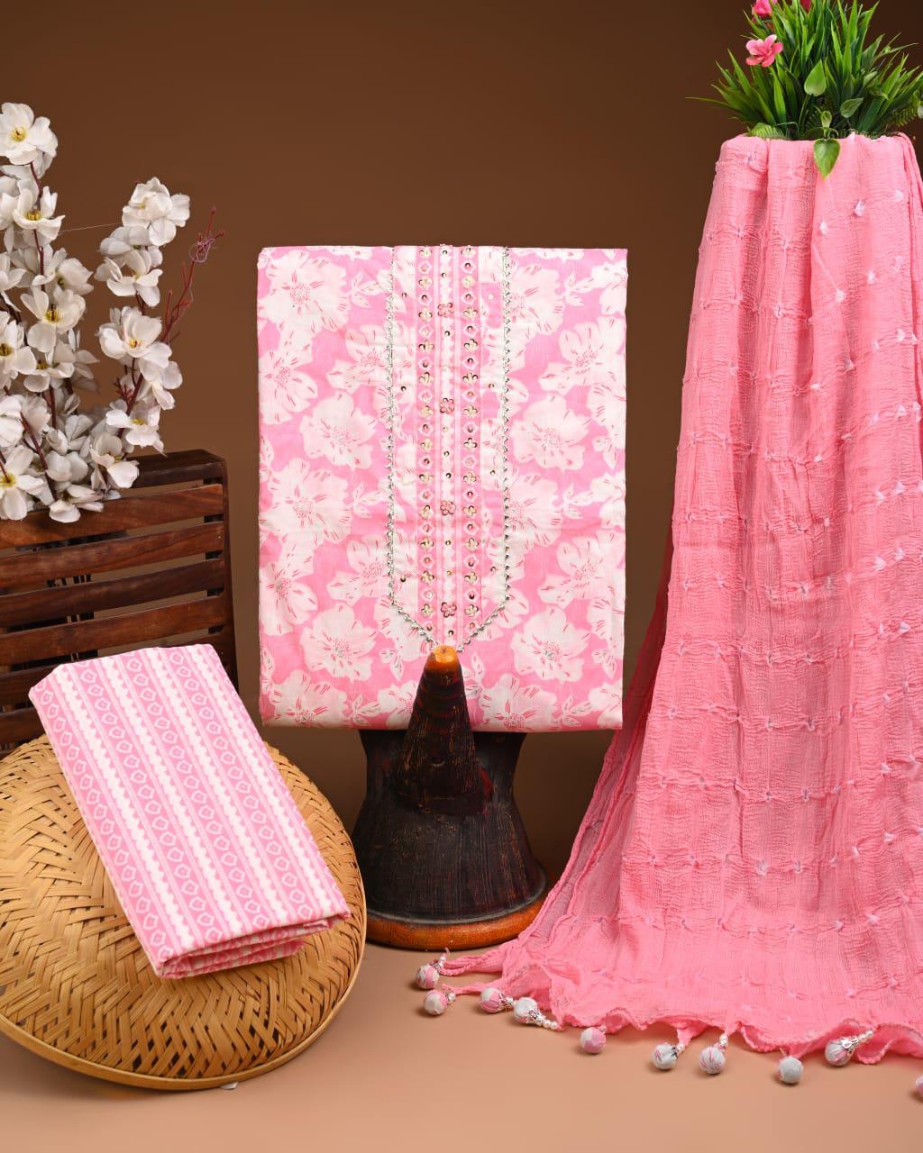 Designer zari gotapatti work Cotton Suit with chiffon dupatta(WAGP24)