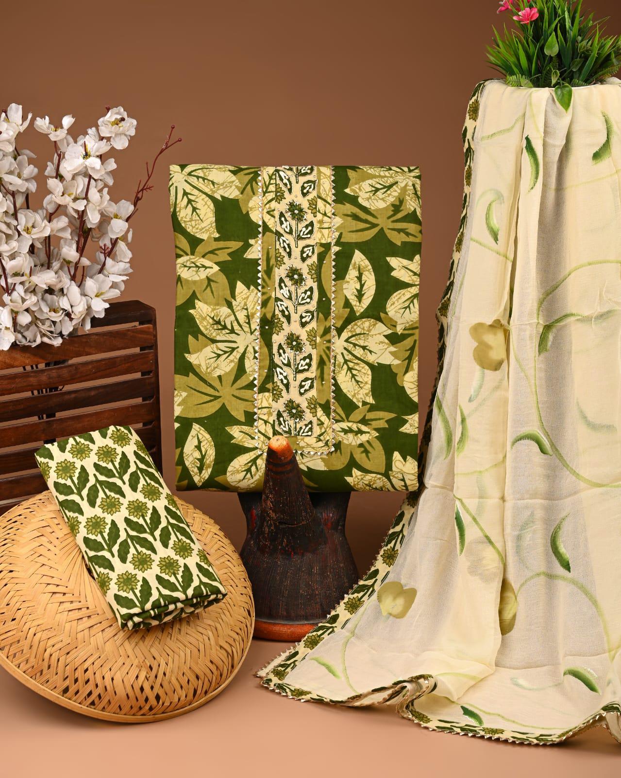 Designer zari gotapatti work Cotton Suit with chiffon dupatta(WAGP21)