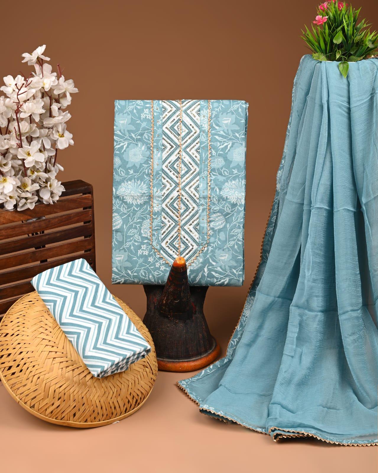 Designer zari gotapatti work Cotton Suit with chiffon dupatta(WAGP20)