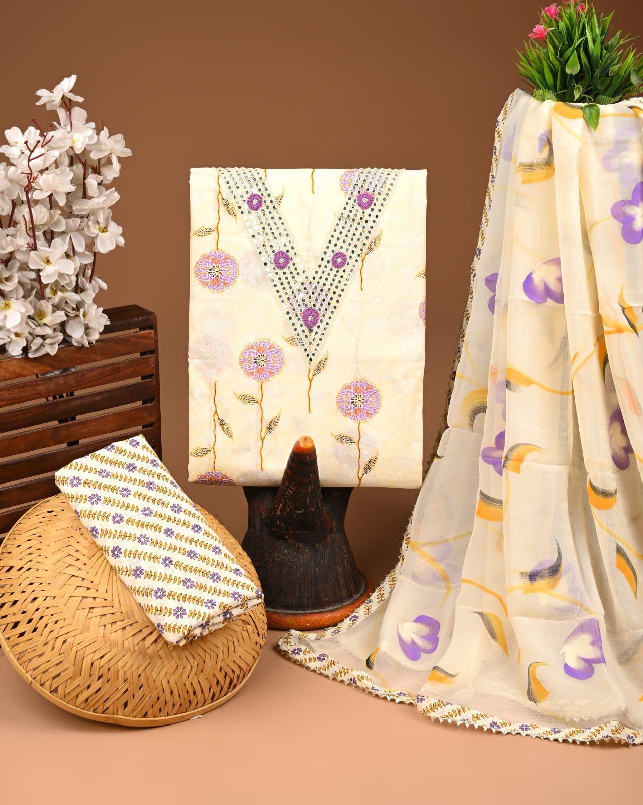 Designer zari gotapatti work Cotton Suit with chiffon dupatta(WAGP16)