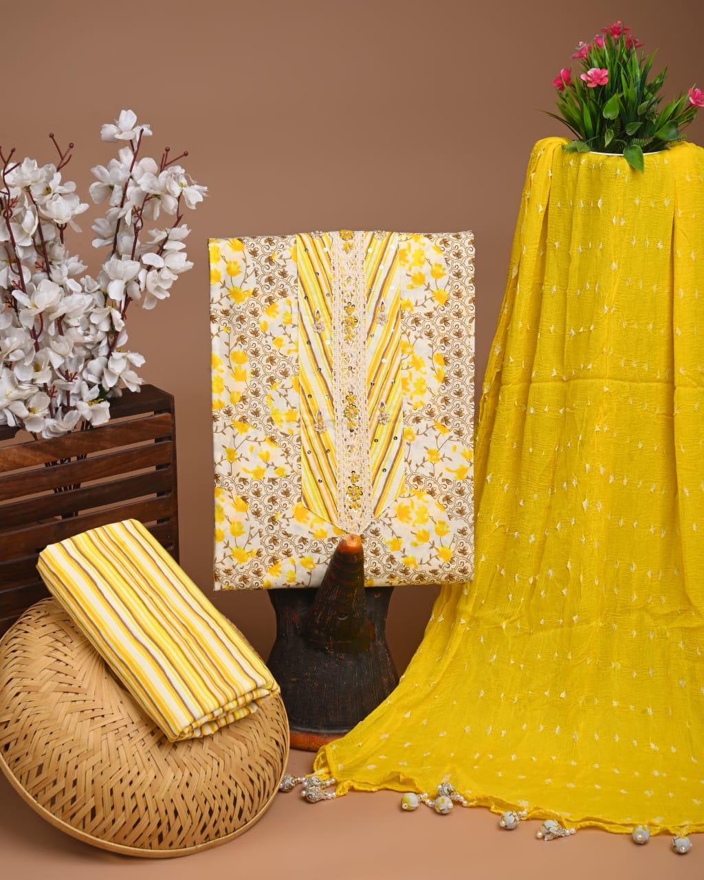 Designer zari gotapatti work Cotton Suit with chiffon dupatta(WAGP07)