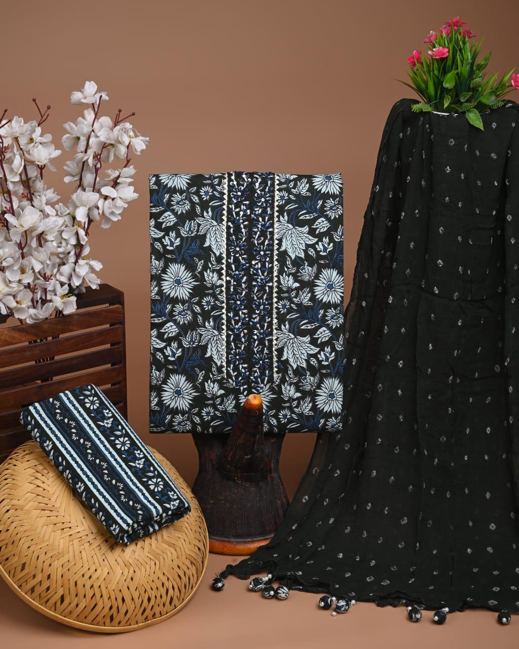 Designer zari gotapatti work Cotton Suit with chiffon dupatta(WAGP06)