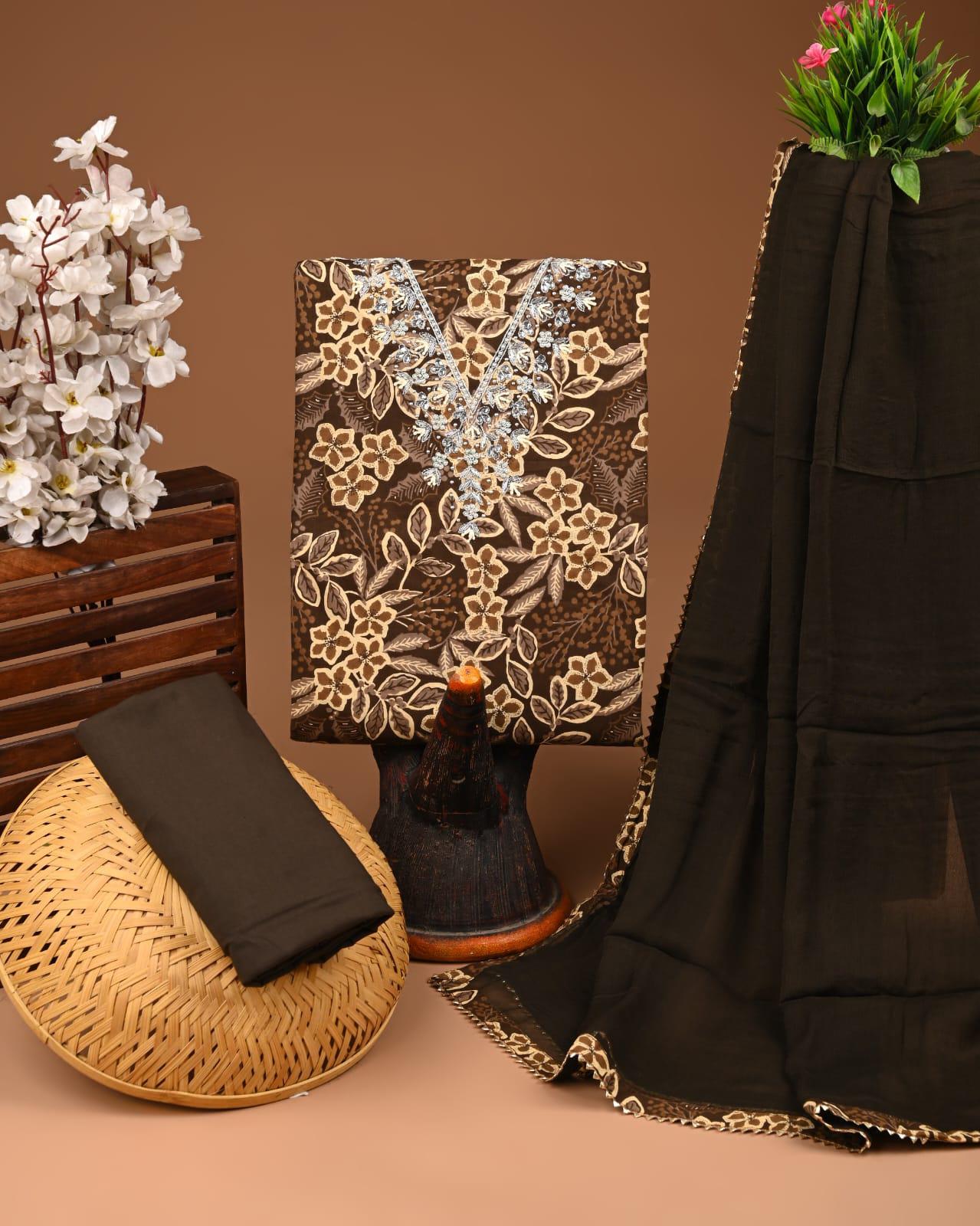 Designer zari gotapatti work Cotton Suit with chiffon dupatta(WAGP05)