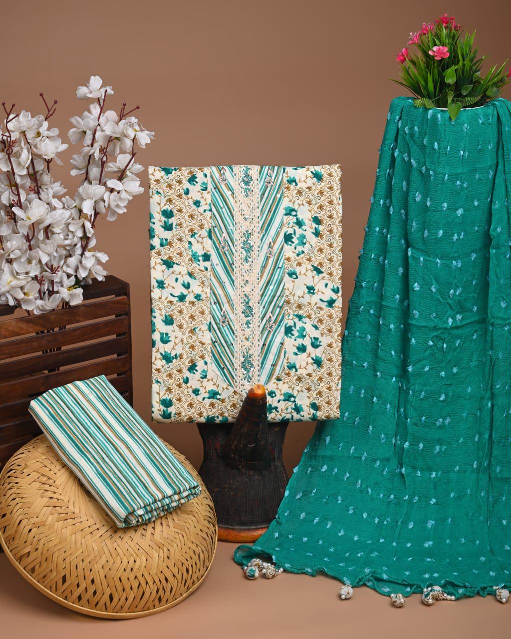 Designer zari gotapatti work Cotton Suit with chiffon dupatta(WAGP04)