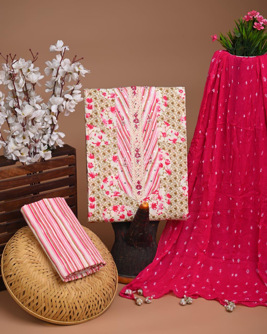 Designer zari gotapatti work Cotton Suit with chiffon dupatta(WAGP03)