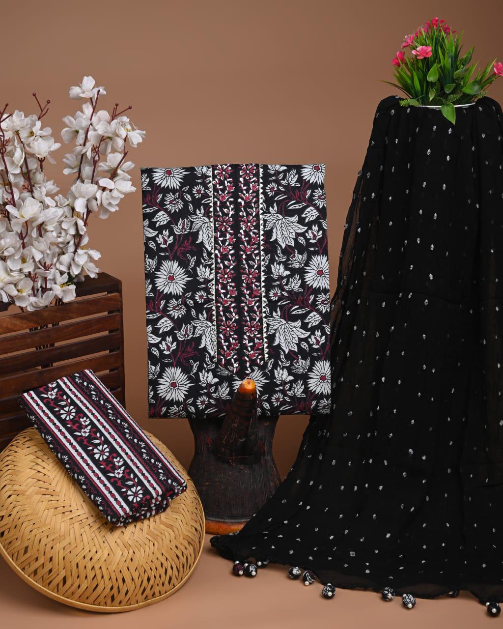 Designer zari gotapatti work Cotton Suit with chiffon dupatta(WAGP02)